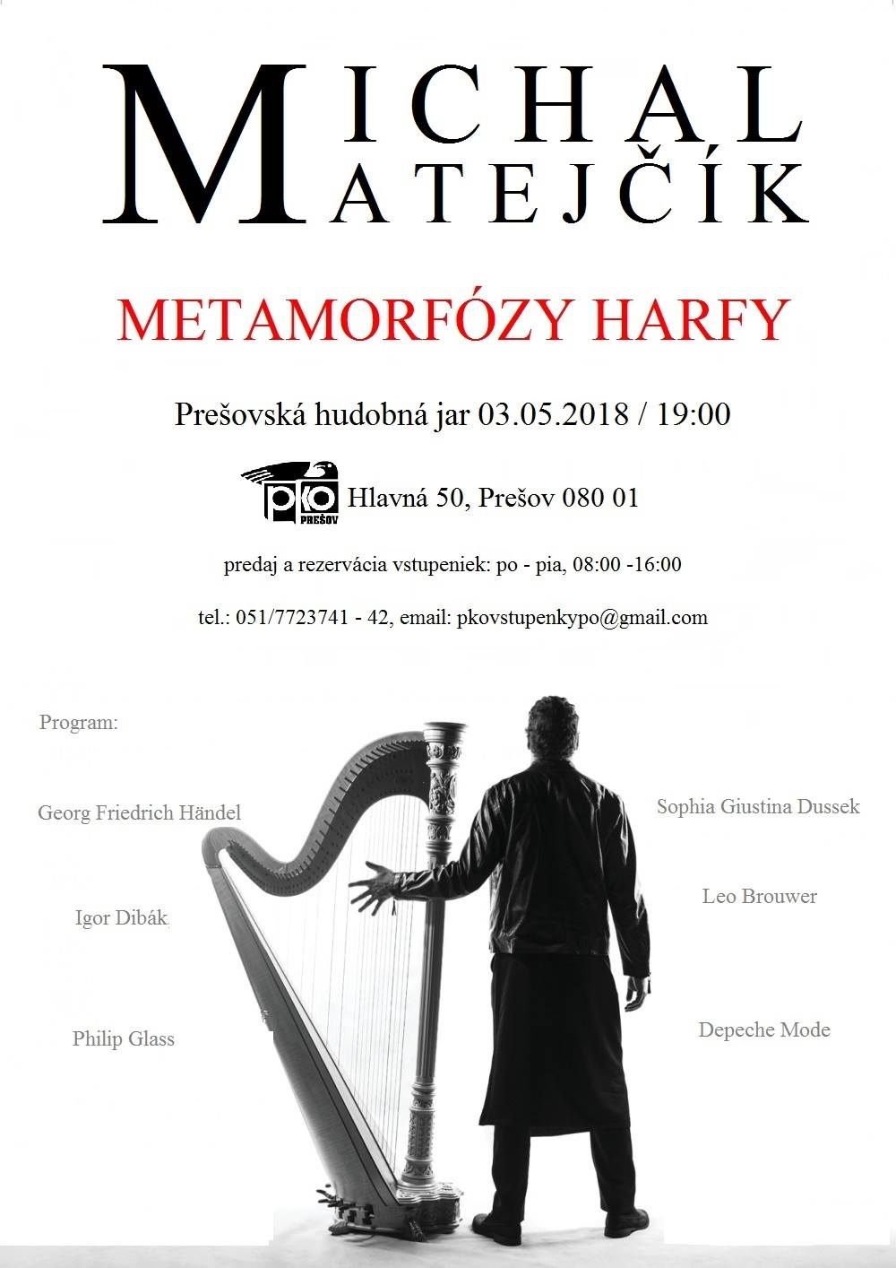 Plagát akcie: Michal Matejčík (harfa) - Prešovská hudobná jar 2018